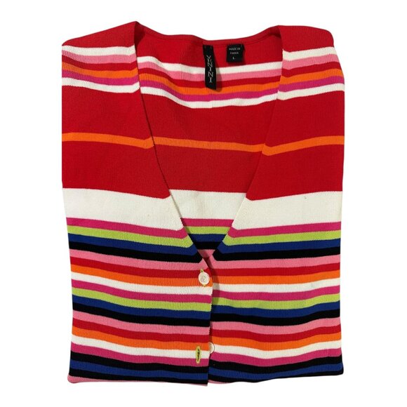Venini Striped Button Cardigan | Size L | Colorful Retro Knit Sweater - Picture 3 of 4